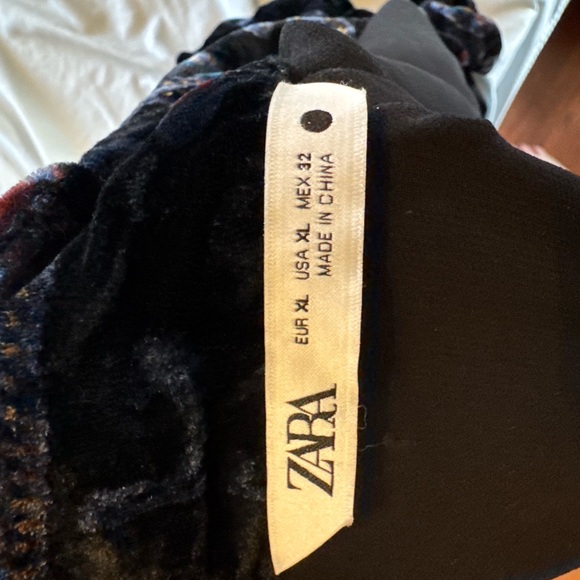 ZARA Velvet Paisley Mini Dress Black Long Sleeve Open Back | Size XL (Fits L) - Picture 6 of 7